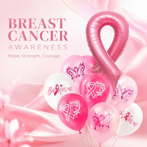 Breast Cancer Awareness Balloons – 38 Pcs Pink Ribbon Latex Foil Set