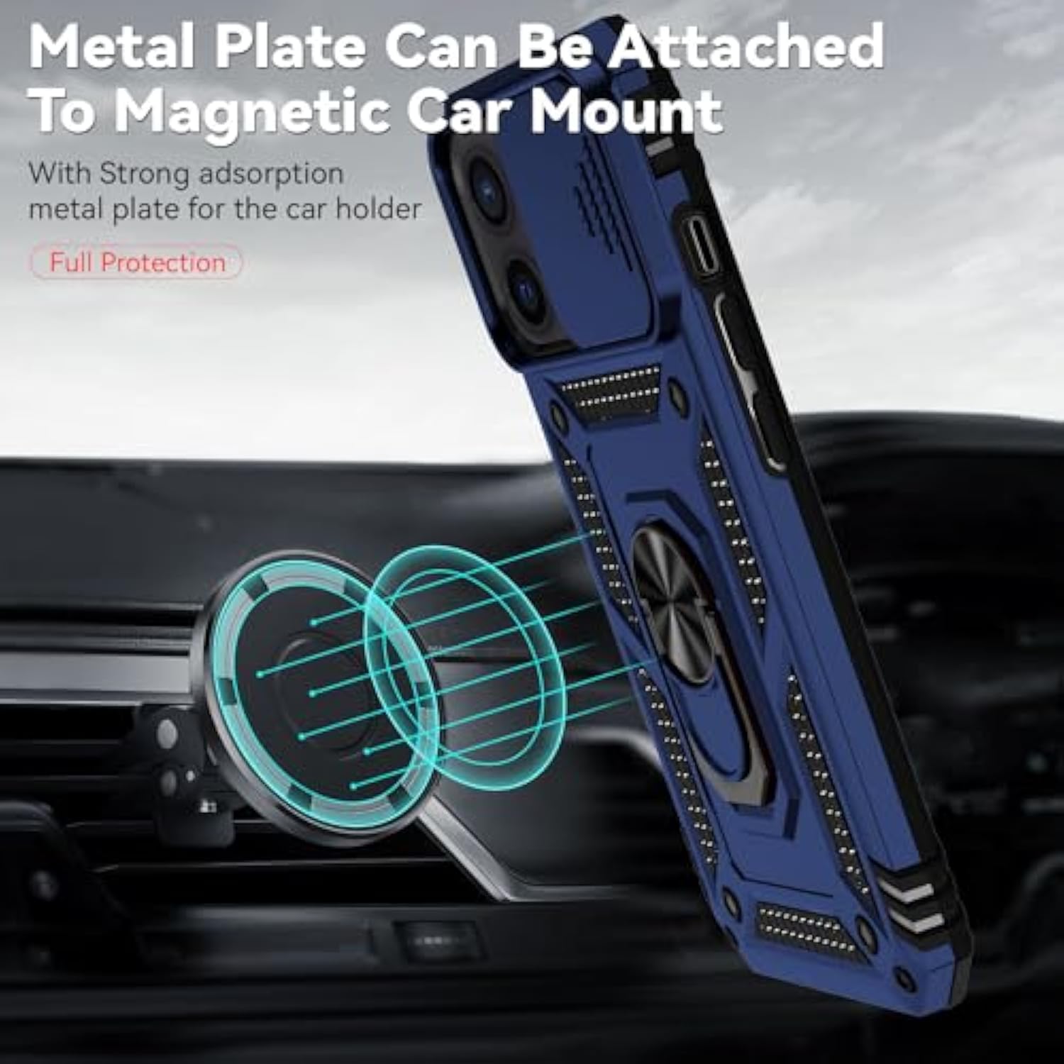 For Iphone 12 Case,With Screen Protectors And Camera Cover,[Military Grade] 16Ft.Drop Tested Cover With Magnetic Kickstand Protective Case For Iphone 12 Pro, Blue