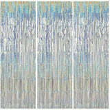 3 Pcs Laser Silver Door Streamers 9.9x6.6ft Foil Backdrop for Parties