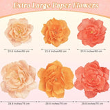 6 Pieces Large Paper Artificial Flowers 3D Crepe Tissue Flower Wall Decor For Wedding Birthday Bachelorette Bridal Shower Backdrop Table Centerpieces Party Supplies, Peach Pink, Ivory