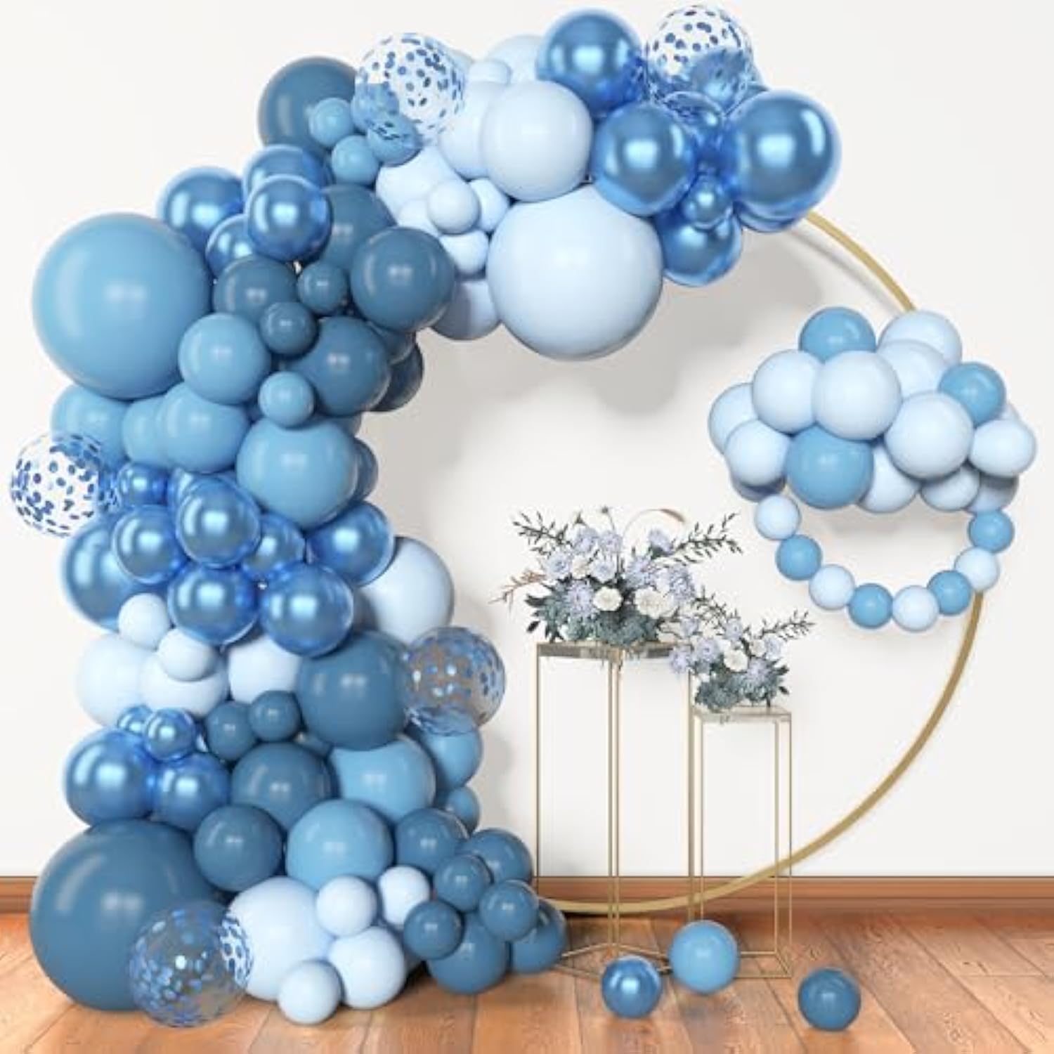 153PCS Blue Balloon Garland Kit - Metallic & Confetti Balloons for Any Event