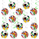 Soccer Hanging Decorations, 28 PCS Soccer Flag Hanging Swirl Decoration with Foil Wall Ceiling Streamers, Sports Soccer Party Decorations Swirls for Sports Event Game Day Birthday Party Supplies