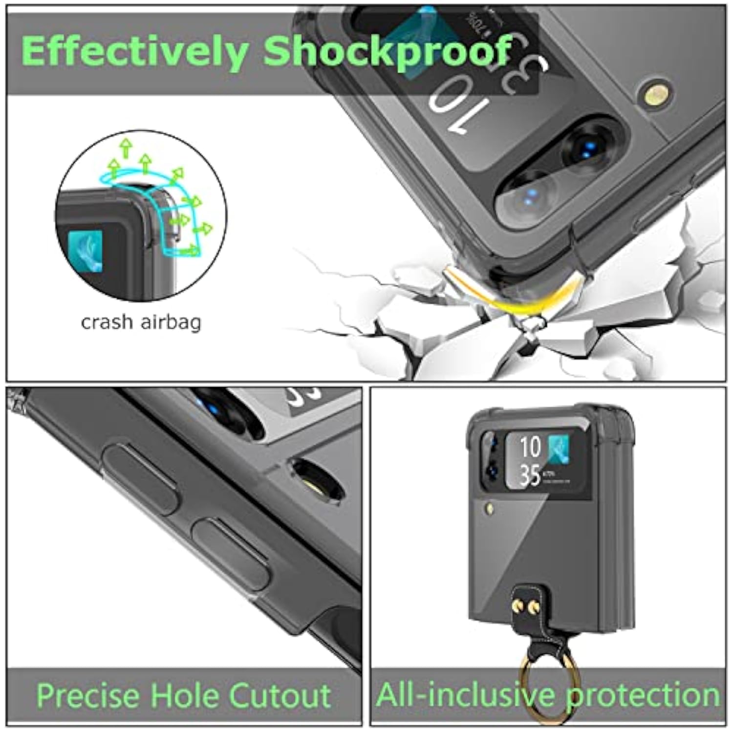 Samsung Galaxy Z Flip 4 Case Clear Crystal With Ring Stand Holder