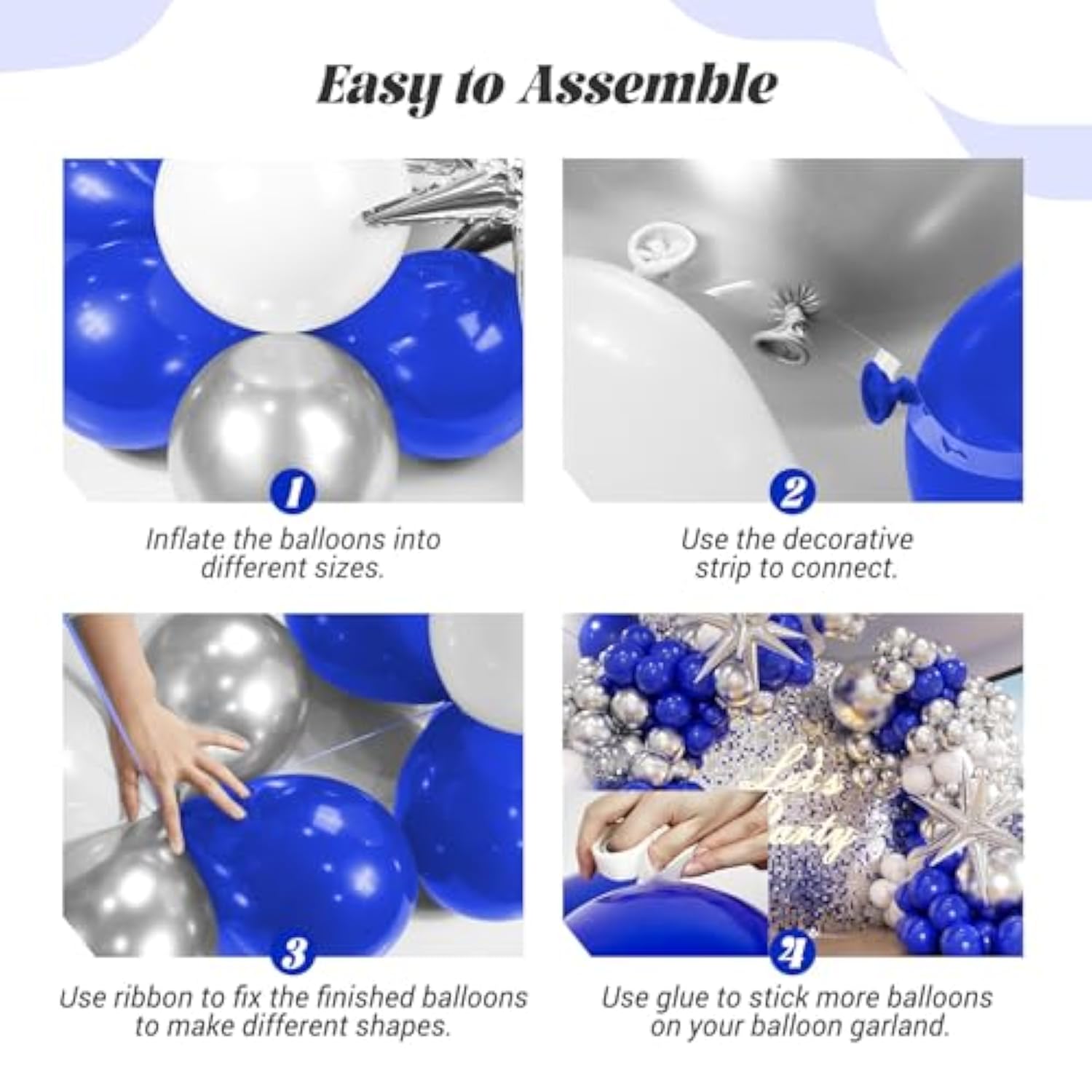 131Pcs Royal Blue And Silver Balloon Arch Garland Kit, Royal Blue White Silver Confetti Balloons For Wedding Graduation New Year Retirement Birthday Party Decorations