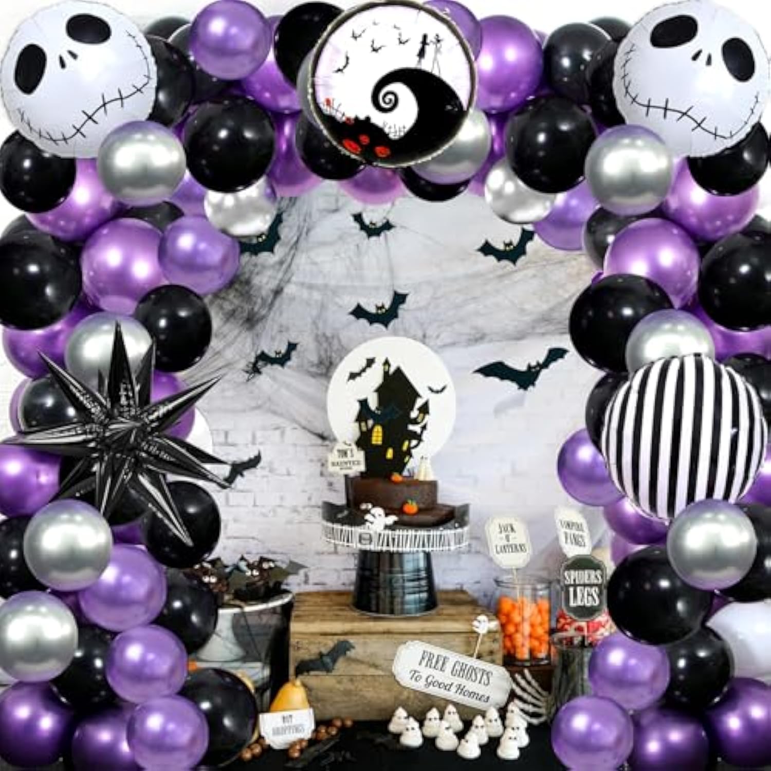 Skull Halloween Balloon Arch – Purple & Black Garland Party Decorations