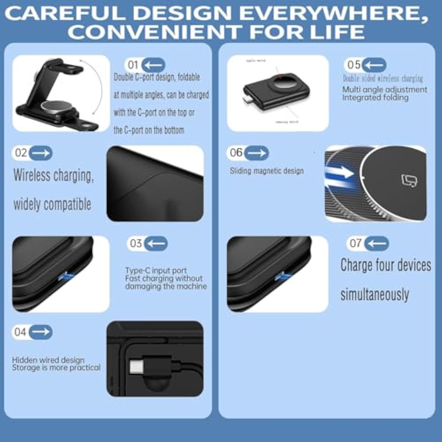 Magnetic Charger 4 In 1 Magsafe Charging Station Wireless Mag Safe Phone And Watch Charger Stand Compatible With Apple Iphone 16 15 Pro Max 14 13 12 Airpods Iwatch And Type C Products