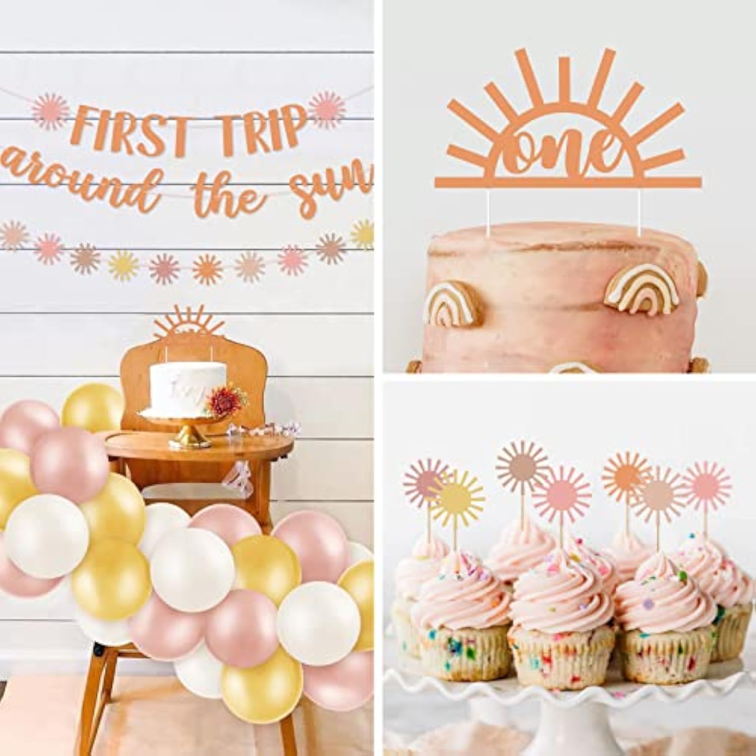 First Trip Around Sun Boho 1st Birthday Banner Girl Party Decor