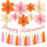 Retirement Party Decorations Women, Pink Orange Happy Retirement Banner Paper Fan Tassel, Flower Themed Office Retired Party Supplies For Coworker, Funny Legend Has Retired Photo Backdrop