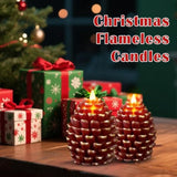 Christmas Pinecone Candles Flameless,Battery Operated Candles With Flickering Wick,Indoors Fake Candle,Christmas Candle Pine Cones Holiday Decor,Winter Thanksgiving Decorations,Set Of 2