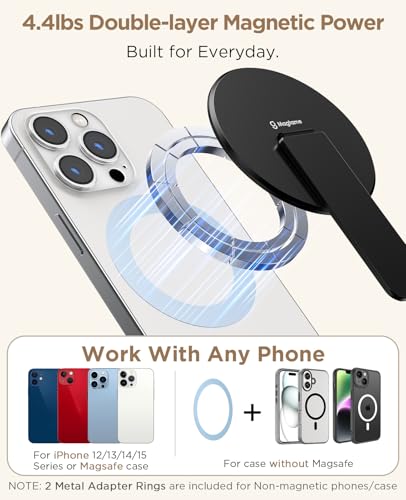 Magnetic Phone Stand Grip for Magsafe, Utral-Thin Snap-on Kickstand with Strong Magnetic Holder, 140° Adjustable for Hands-Free Travel, Work,