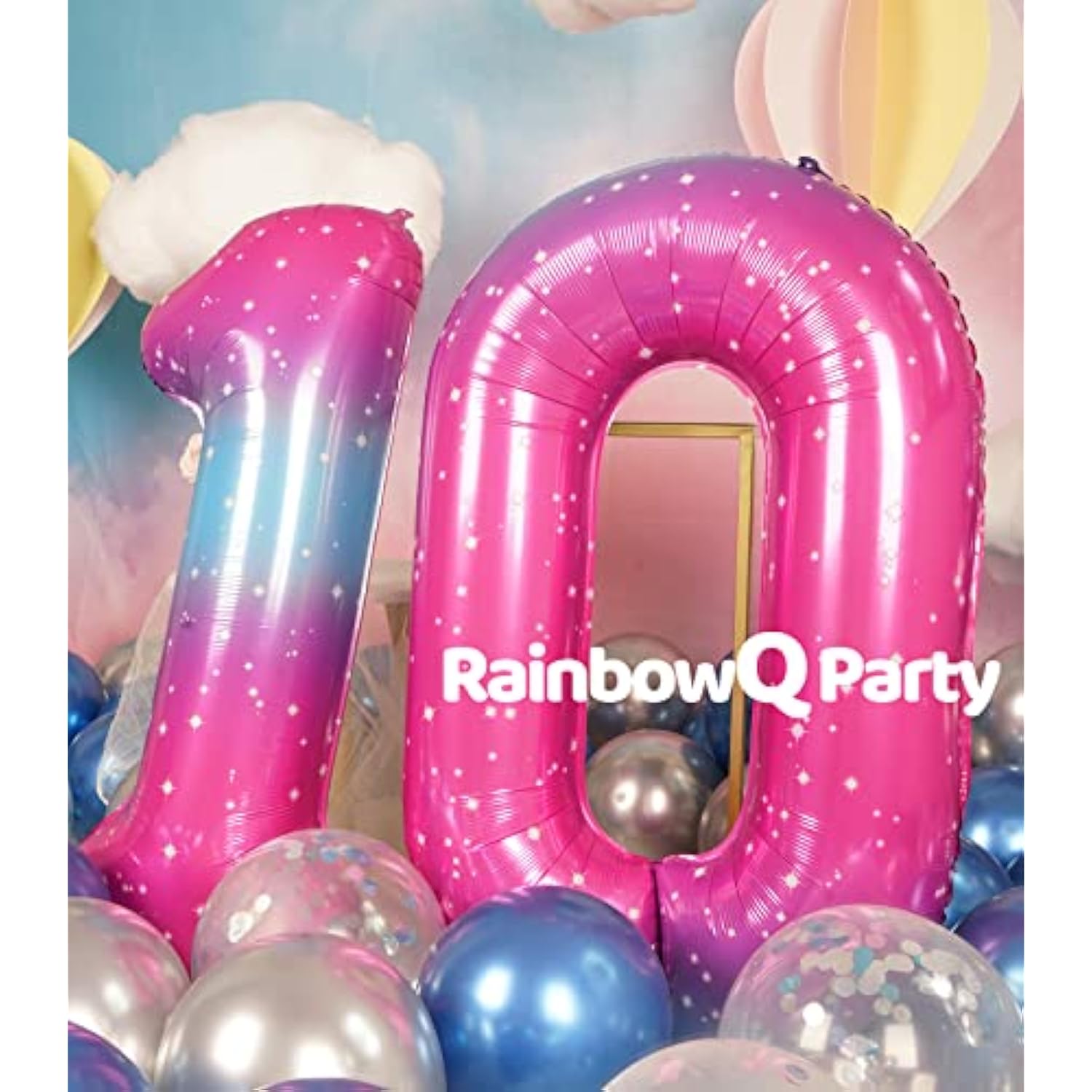 Starry Number 10 Foil Balloons: 10th Birthday Anniversary Decor
