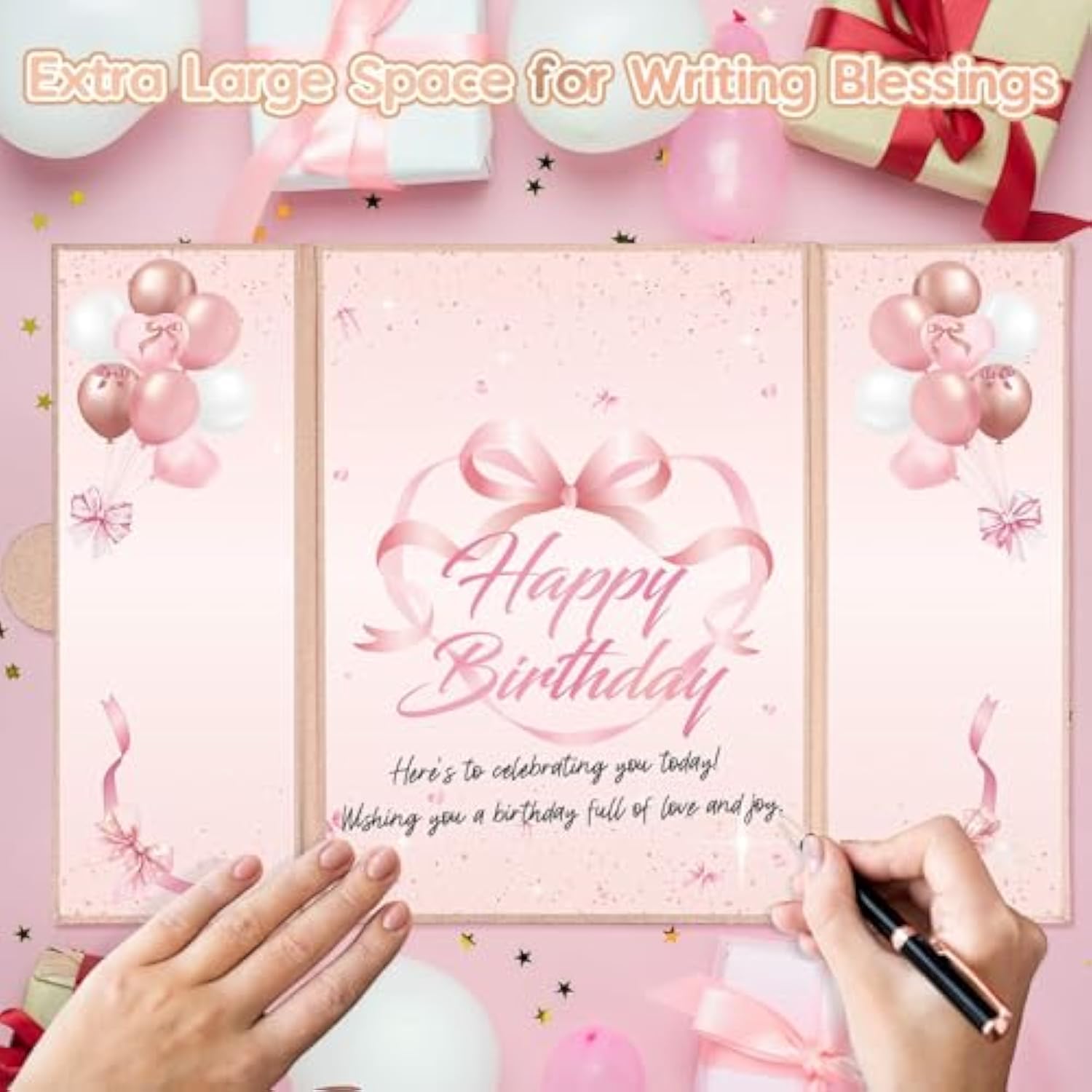 Bow Birthday Decorations For Girls Women Rose Gold Happy Birthday Guest Book To Sign Coquette Birthday Alternative Signature Guestbook Gifts Keepsake Pink Bow Heart Memory Book Card Board Party