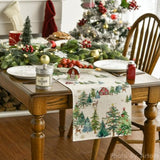 Xmas Trees Silhouette Christmas Table Runner, Seasonal Winter Kitchen Dining Table Decoration For Home Party Decor 13X72 Inch