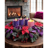 Purple And Pink Advent Candles Set Of 4, 400+ Hours Long Lasting Flickering Flameless Led Votive Candles With Timer, 2" X 2" Melted Candles For Christmas Advent Rituals And Wreath