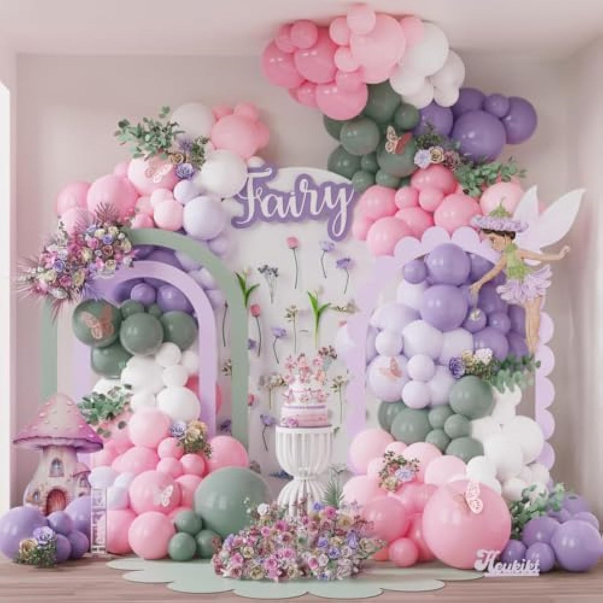 Fairy Wonderland Party Decorations 155Pcs Dusty Green Pink Purple Balloons Garland Arch Kit Pastel Pink Lavender Purple White Latex Balloons For Spring Tea Party Wedding Birthday Flower Party Backdrop