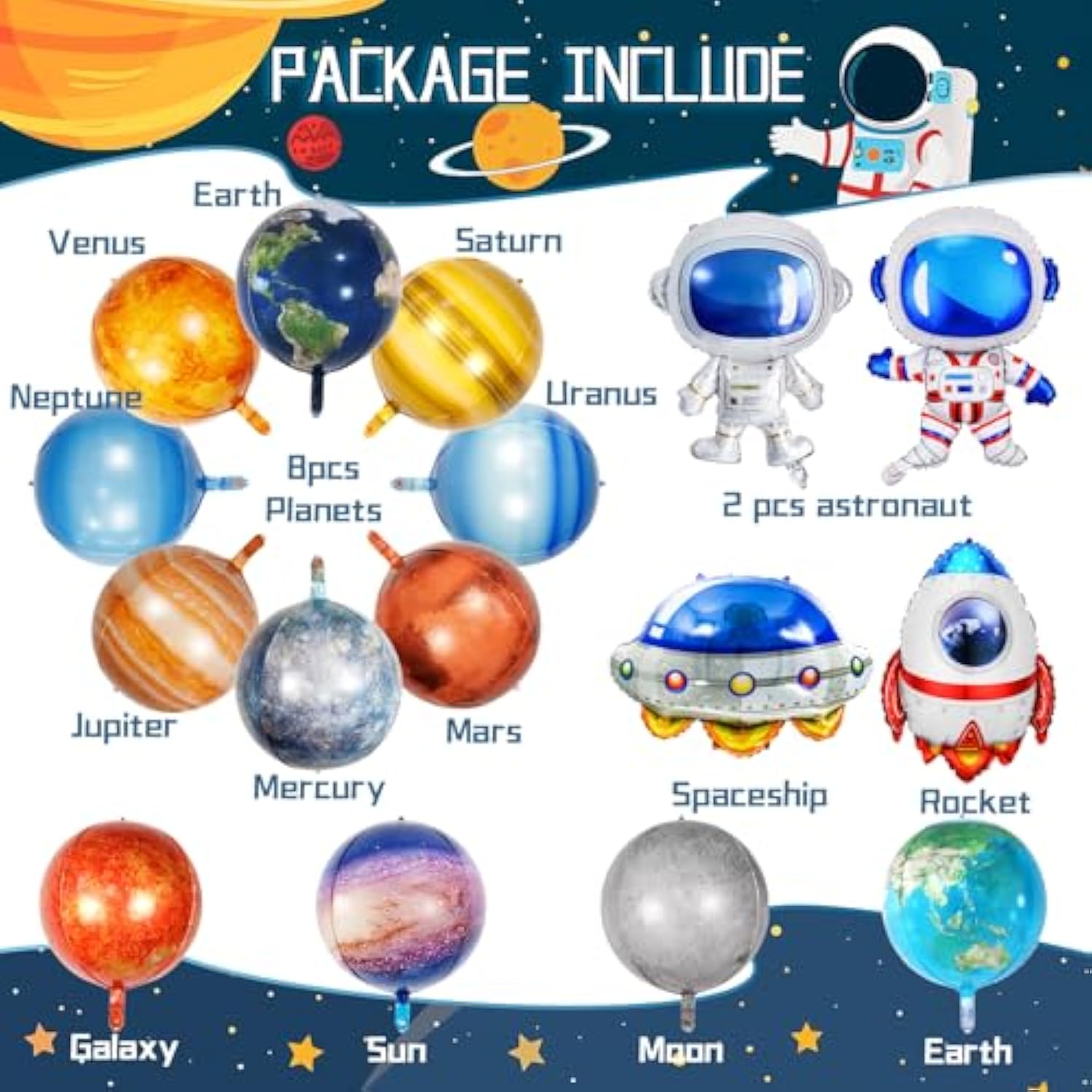 16 Pieces Space Balloons, Galaxy Planet Balloons Large Outer Space Theme Inflatable Balloon Astronaut Spaceship Rocket Galaxy Balloon For Kids Planet Birthday Party Decorations
