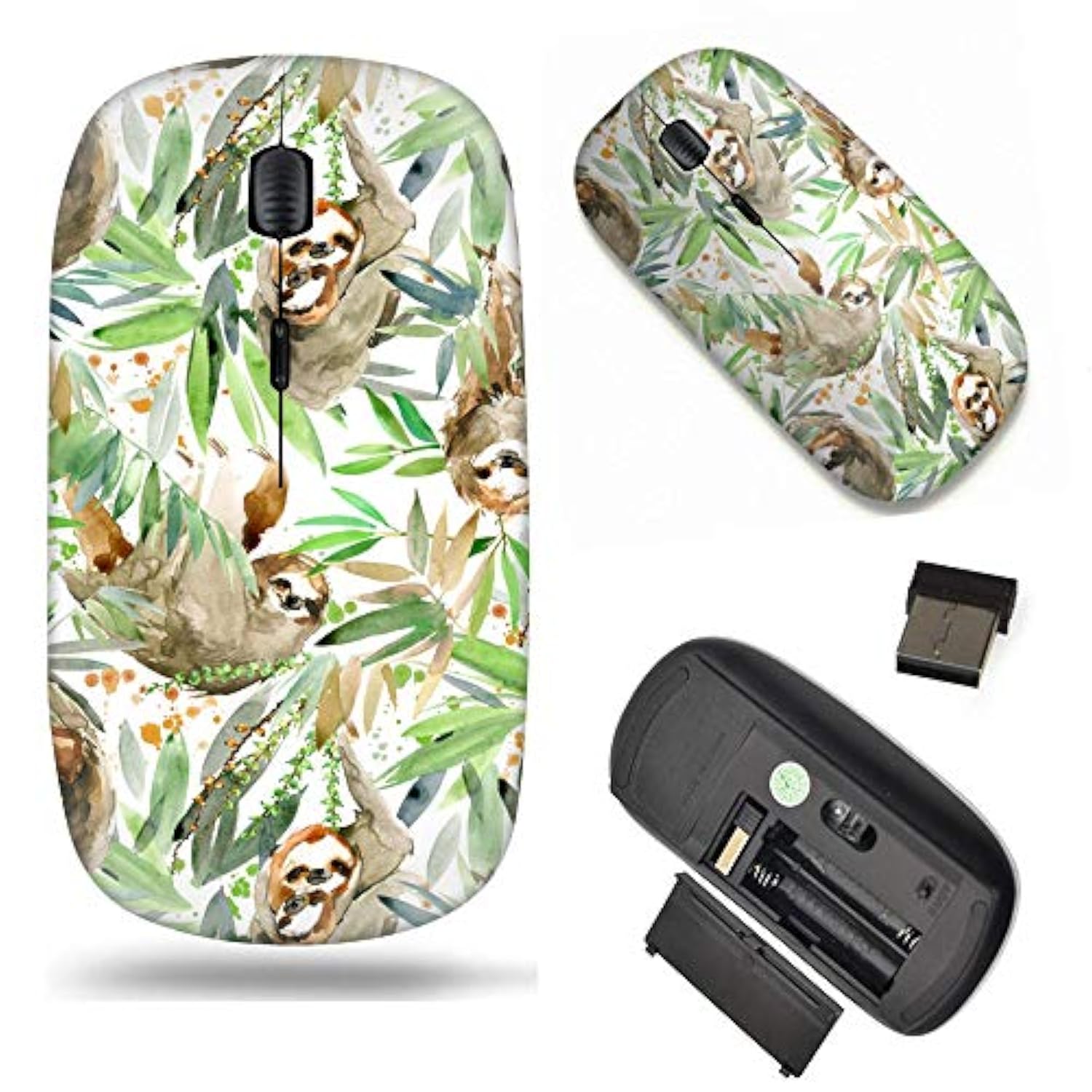 Unique Pattern Optical Mice Mobile Wireless Mouse 2.4G Portable For Notebook, Pc, Laptop, Computer - Watercolor Tropical Pattern With Sloth And Tree