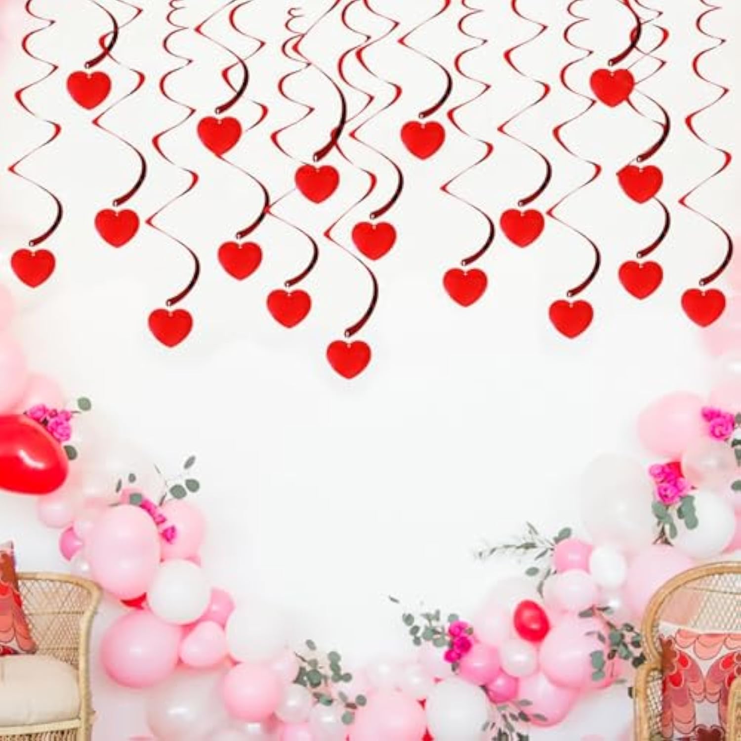 Anniversary Day Red Heart Hanging Swirls -12Pcs Love Heart Garland, Swirl Streamers Decorations,Ceiling Spirals For Engagement Wedding Party Baby Shower(12P-Swirl)