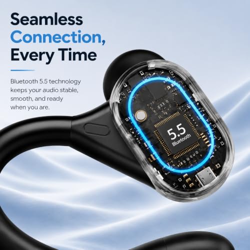 Wireless Earbuds 28H Battery LED Display Open Ear Clip Headphones,Bluetooth 5.4 Wireless Sports Earbuds IPX5 Sweatproof Low Latency Gaming Headset