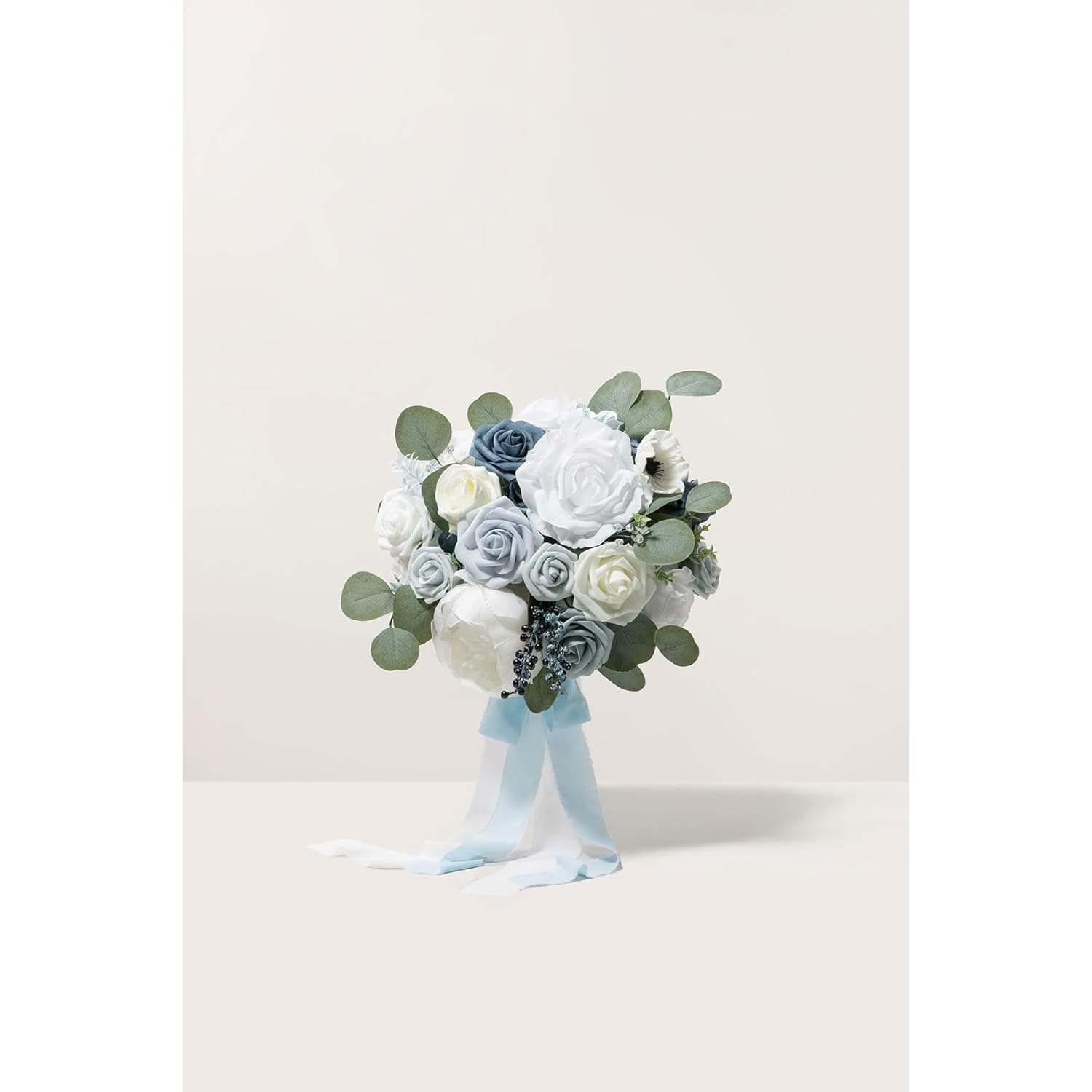 Dusty Blue Bridal Bouquet For Bride, Blue Wedding Bouquets For Bride, 13 Inch Silk Round Artificial Wedding Flowers Bouquets