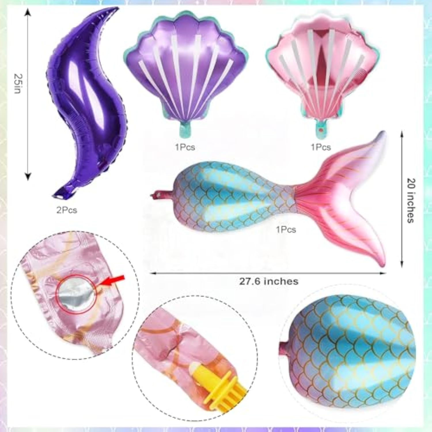 Mermaid Balloon Arch Kit 12/18In Pink Purple Teal Metallic Confetti Balloons With Octopus Mermaid Tail Shell Foil Balloons For Mermaid Theme Party Decorations
