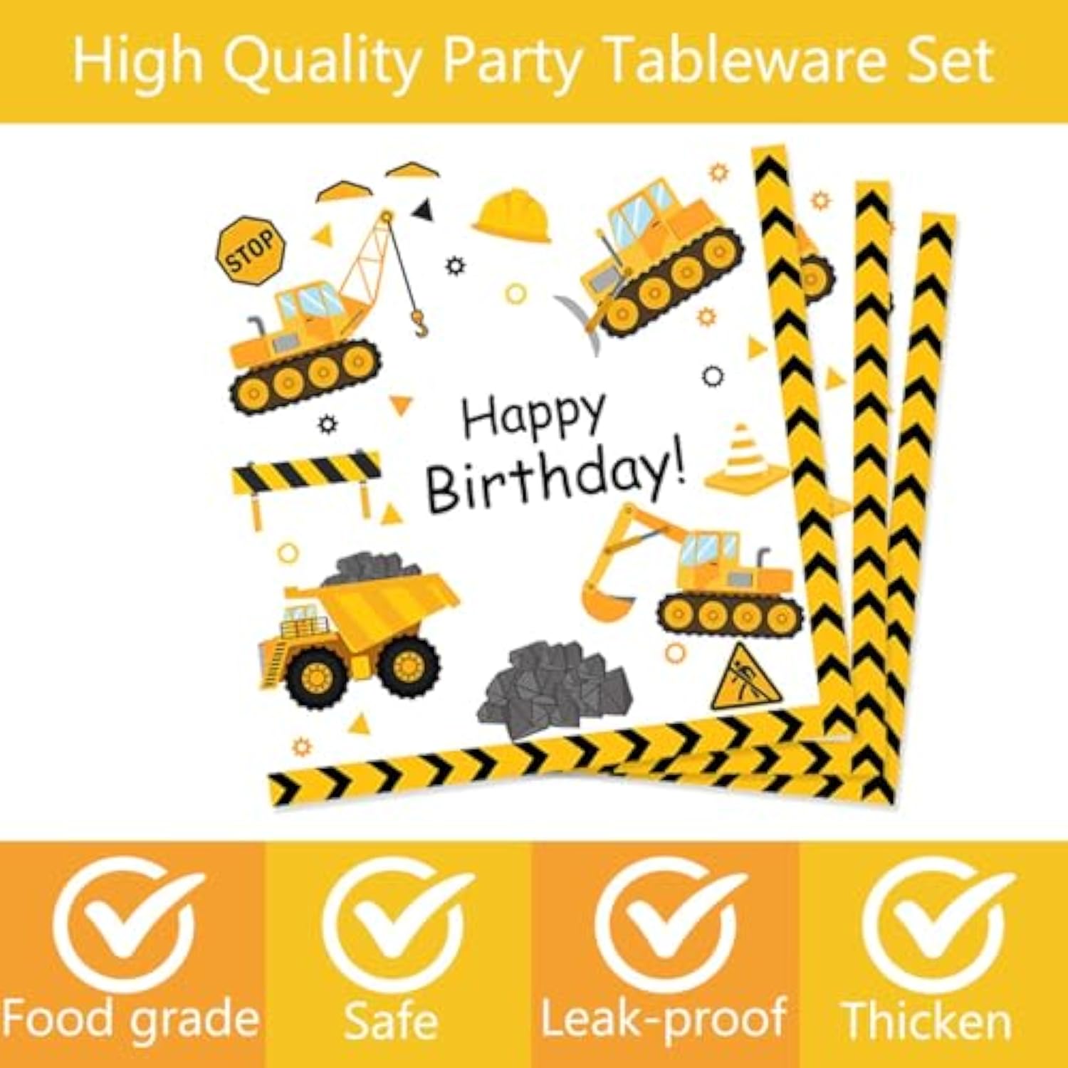 80 Pcs Construction 3Rd Birthday Decorations Construction Three Years Old Disposable Paper Dinner Plates Napkins Forks Dinnerware For Dump Truck Theme 3Rd Bday Party Supplies Decorations