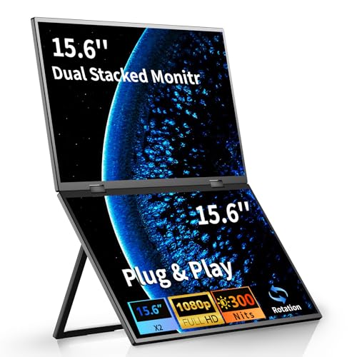 Dual Portable Monitor, 15.6" 1080P Fhd Ips Folding Stacked Triple Laptop Screen Extender, Usb-C Plug & Play Travel Extended Computer Display For Laptop Pc Windows