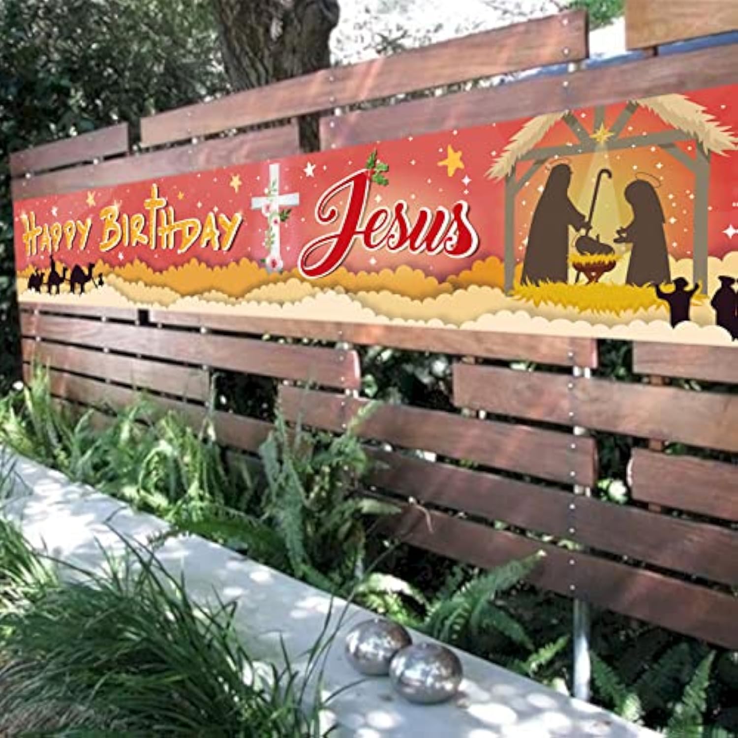 Red Happy Birthday Jesus Banner,Large Jesus’S Birthday Lawn Sign Yard Sign,Christian Winter Merry Christmas Party Decorations Supplies,Happy Bday Jesus God Party Decor 9.8X1.6 Ft