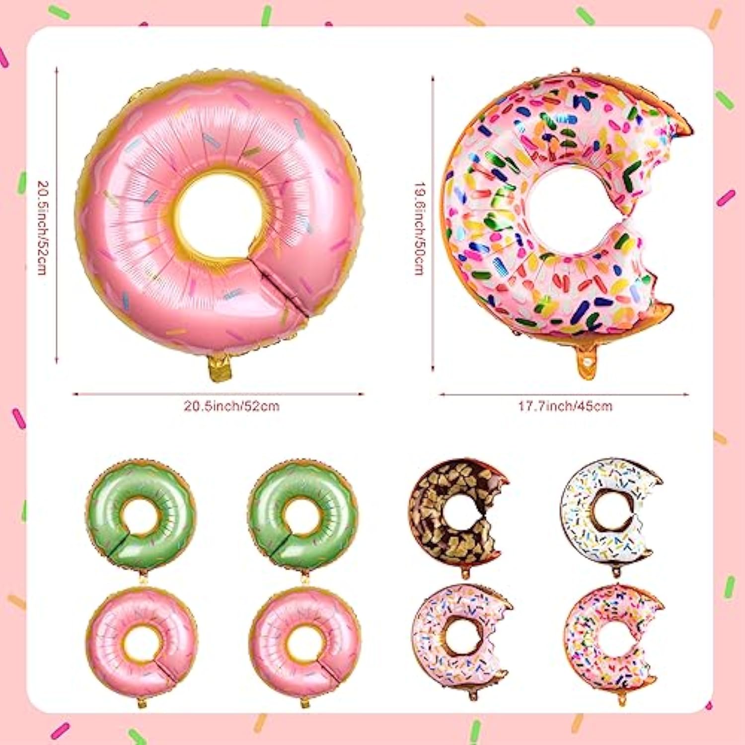 8Pcs Donut Foil Balloons Donut Theme Birthday Party Decorations Doughnut Mylar Aluminum Balloons Pink For Kids Baby Shower Party Anniversary Wedding Supplies
