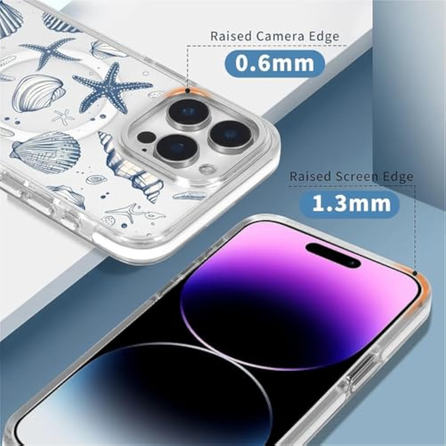 Compatible With Iphone 16 Pro Case For Magsafe, Clear White With Ocean Shells Design Drop Proof Rugged Magnetic Charge Shockproof For Iphone 16 Pro