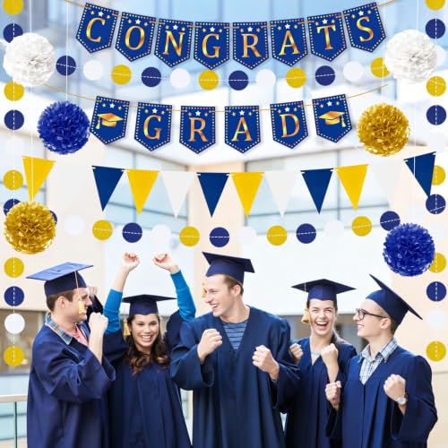 Blue and Gold Graduation Decorations 2026 Set, Congrats Grad Banner