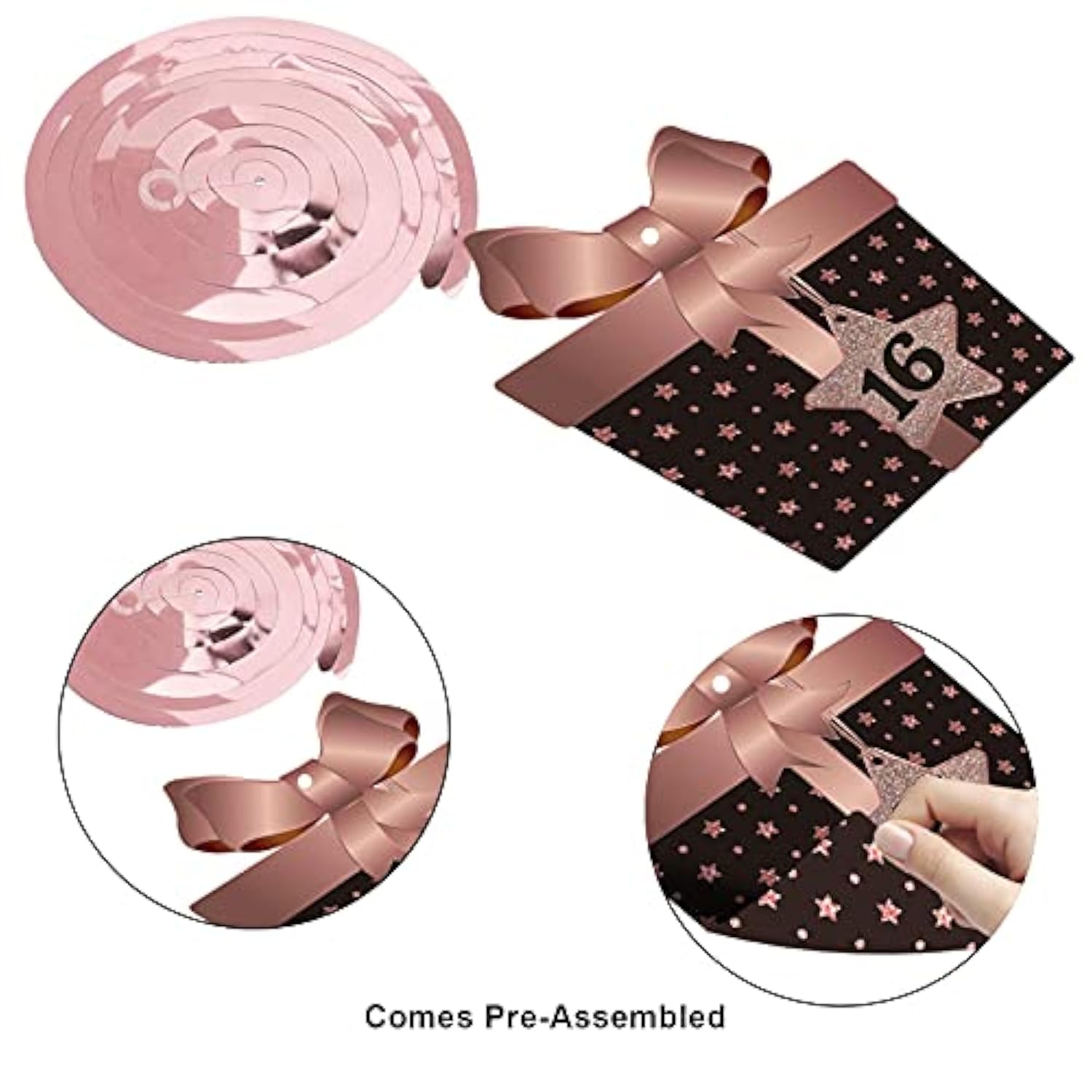 Happy 16Th Birthday Hanging Swirls Streams Ceiling Decorations, Celebration 16 Foil Hanging Swirls With Cutouts For 16 Years Old Rose Gold Birthday Party Decorations Supplies