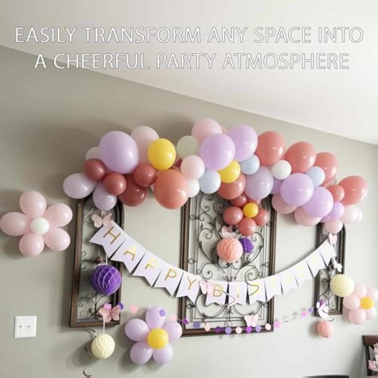 Birthday Decorations Set With Happy Birthday Banner, Butterfly Party Decorations Honeycomb Balls Swirls And Circle Dots Garland