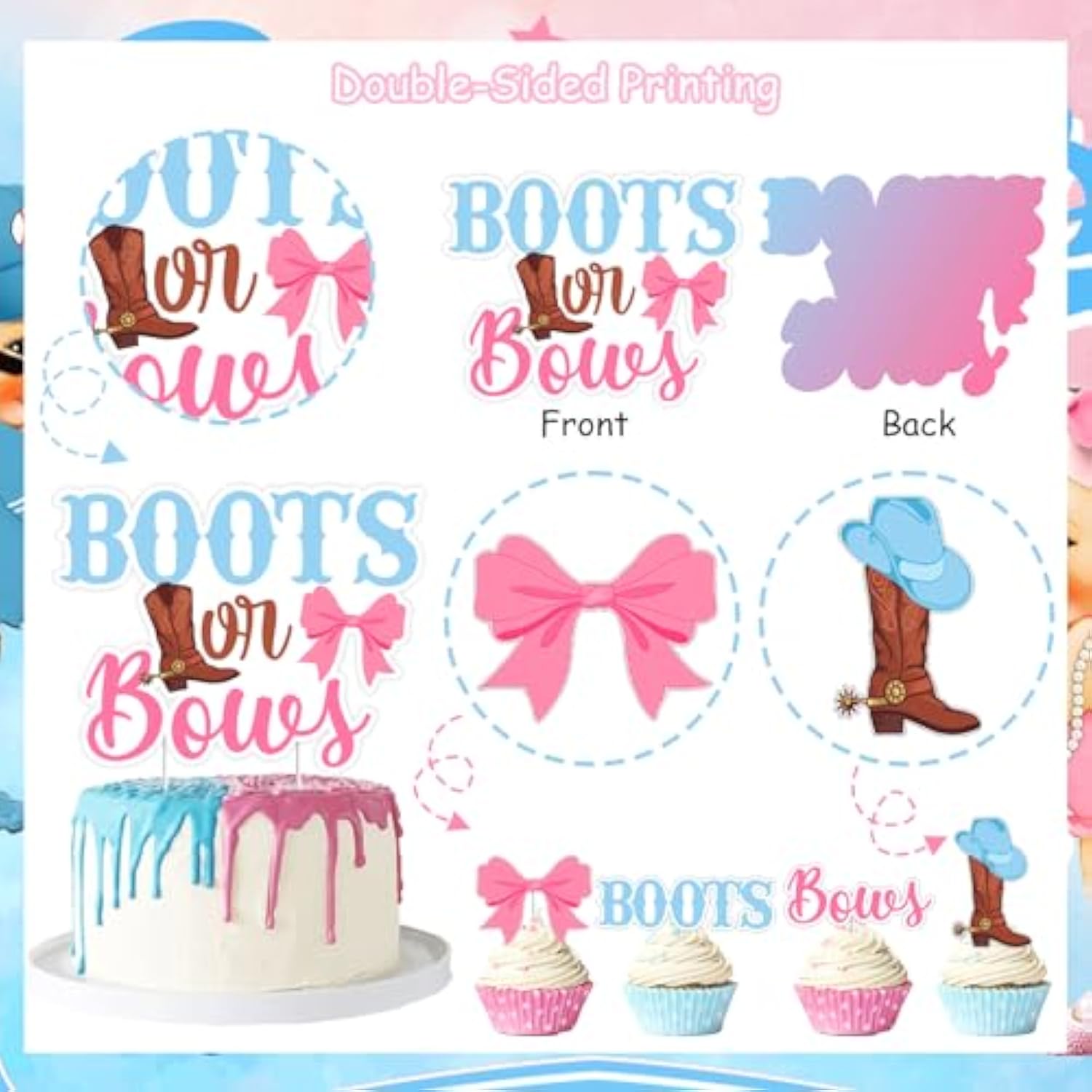 Boots Or Bows Gender Reveal Decorations, Balloons Arch Kit What Will Baby Be He Or She Backdrop Cake Cupcake Toppers Stickers For Western Cowgirl Gender Reveal Decorations
