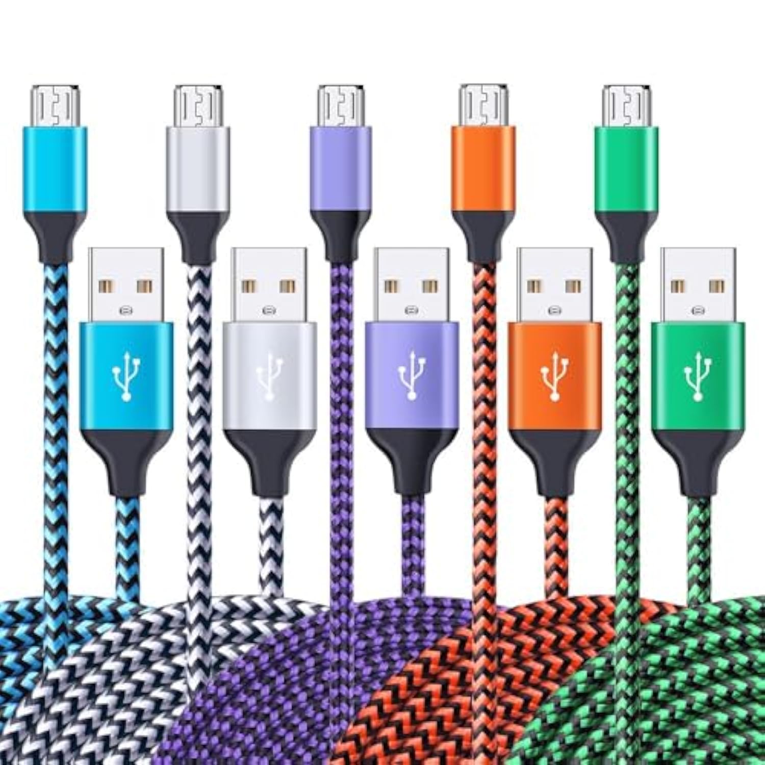 5 Pack 6ft Micro USB Charging Cables Nylon Braided for Android and PS4