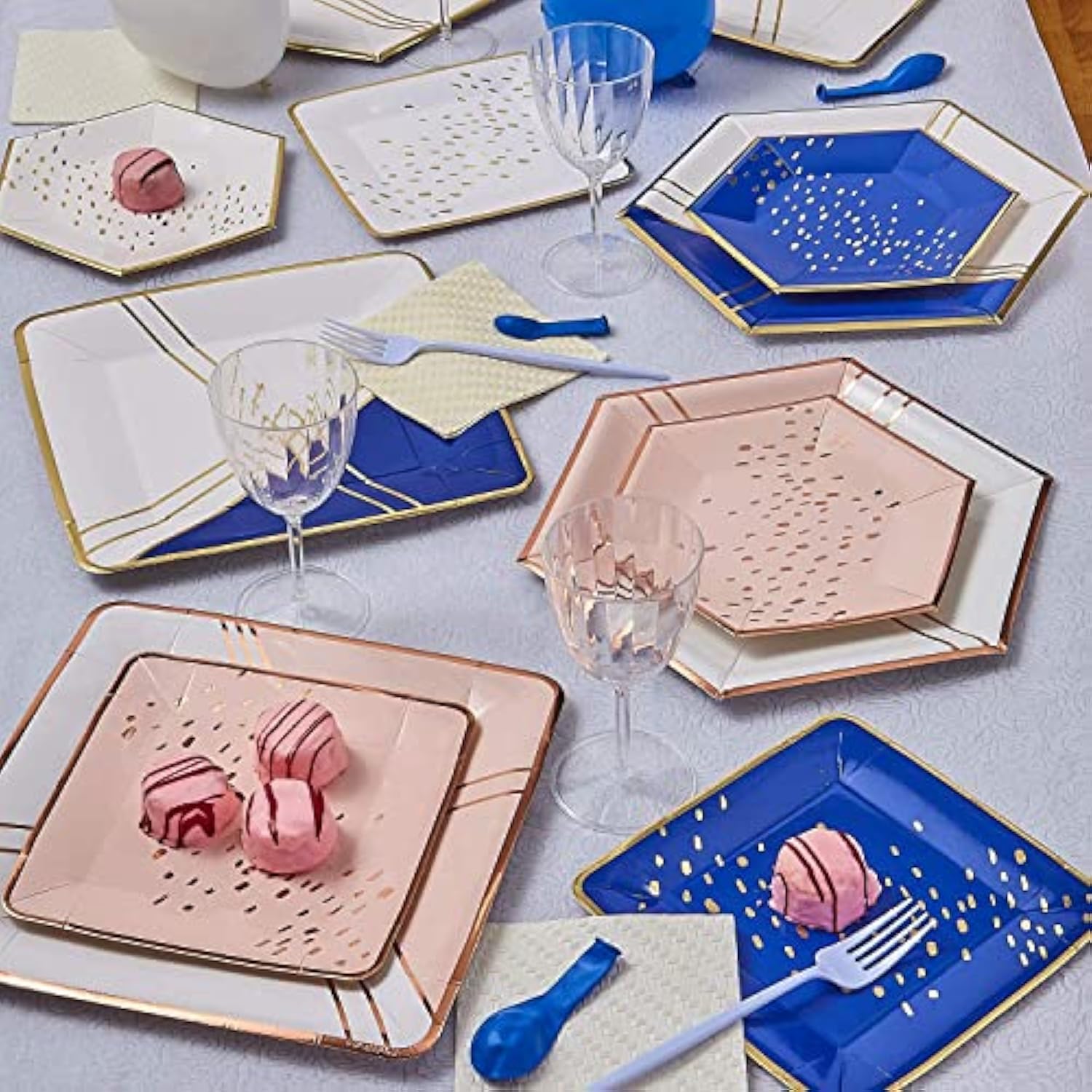 Hexagon Design Disposable Paper Plates (18 Pc) Heavy Duty Paper Plates 10 Inch, Disposable Party Dinnerware For Birthday, Dinner Plates For Baby Showers, Weddings & Events, Blue