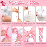 2 Sets Pink White Bow Balloon Column Stand Kit Includes 2 Bows & 100 Latex Balloons Adjustable Stands For Princess Birthday Wedding Coquette Baby Shower Party Decoration