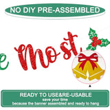 It'S The Most Wonderful Time Of The Year Banner,Glitter Pre-Strung Merry Christmas Banner With Christmas Bell Holly Berries Hot Cocoa Coffee Cup Sign For Winter Party,Happy Holidays Decorations