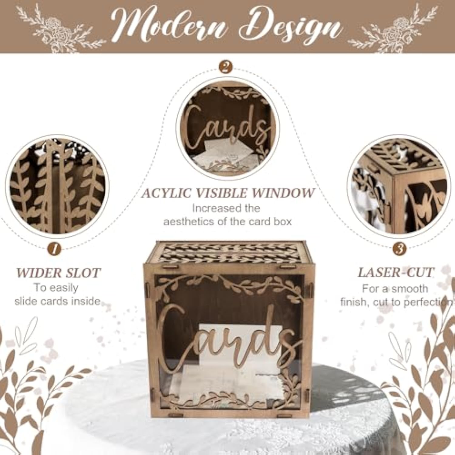 Wedding Card Box With Window, Brown Wooden Box Wedding Decorations For Reception, Money Index Card Box For Wedding Bridal Shower Rustic Wedding Decor Party Decorations