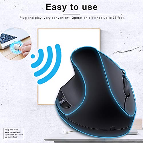 Left-Handed Mouse,2.4Ghz Ergonomic Vertical Dpi 800/1200/1600 Wireless Mouse With Usb Receiver For Left Hand,Black