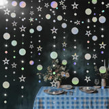Iridescent Birthday Party Decorations Holographic Sliver Twinkle Star Circle Dot Garland Kit Hanging Bunting Streamers 4 Pack Backdrop Decor Supplies Wedding Baby Shower Christmas Ramadan Eid