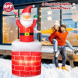 6Ft Christmas Inflatables Santa Claus In The Chimney Automatic Up And Down, Outdoor Blow Up Santa Claus Yard Decorations
