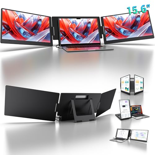 15.6" Laptop Screen Extender, 1080P Fhd Ips Portable Monitor, One Cable Usb-C Triple Monitor, Dual Travel Screen For 12"-17'' Laptops, 360° Rotation & Kickstandx90D (Driver Need)