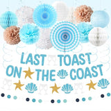 Bachelorette Party Decorations, Blue Beach Bride Shower Decor Pom Poms Hanging Banner Swirls For Women, Last Toast On The Coast Bridal Shower Wedding Decoration, Bride To Be Party Supply