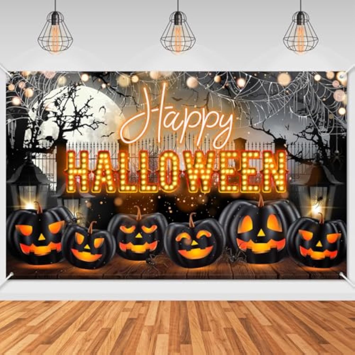 Happy Halloween Banner Scary Graveyard Pumpkin Backdrop 6x3.6ft Horror Party Decorations