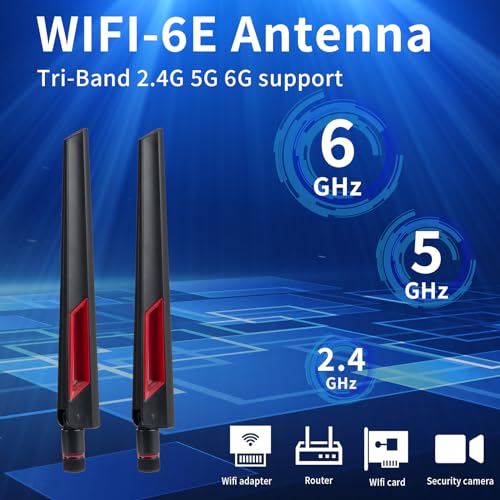 Wifi 6 6E Tri-Band 2.4Ghz/5Ghz/6E 9Dbi Omnidirectional Antenna For Pc Desktop Computer Pci-E Wifi 6E Network Card Usb Bluetooth Card Wireless Router2Pack-Black