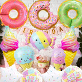 12 Pcs Large Donut Candy Ice Cream Theme Balloons, Ice Cream Party Decorations, Foil Mylar Balloons For Summer, Hawaii, Birthday, Baby Shower Party Supplies