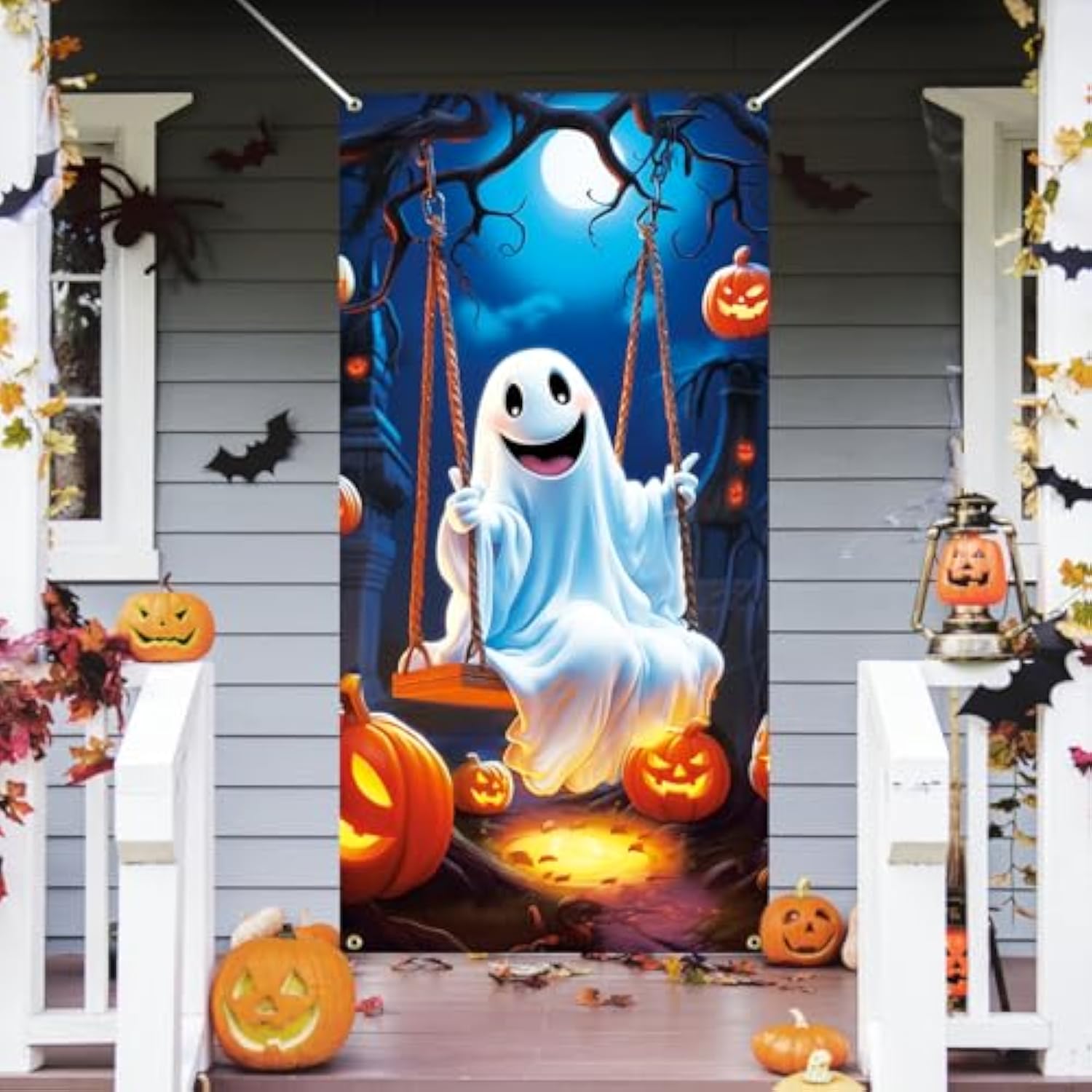 Halloween Door Cover Ghost Banner 71.6x35.4 Inch Indoor Outdoor Party Decorations