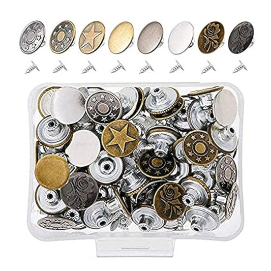 80 Sets Metal Jeans Button Pins Fix Snap Fasteners Tack Buttons Replac