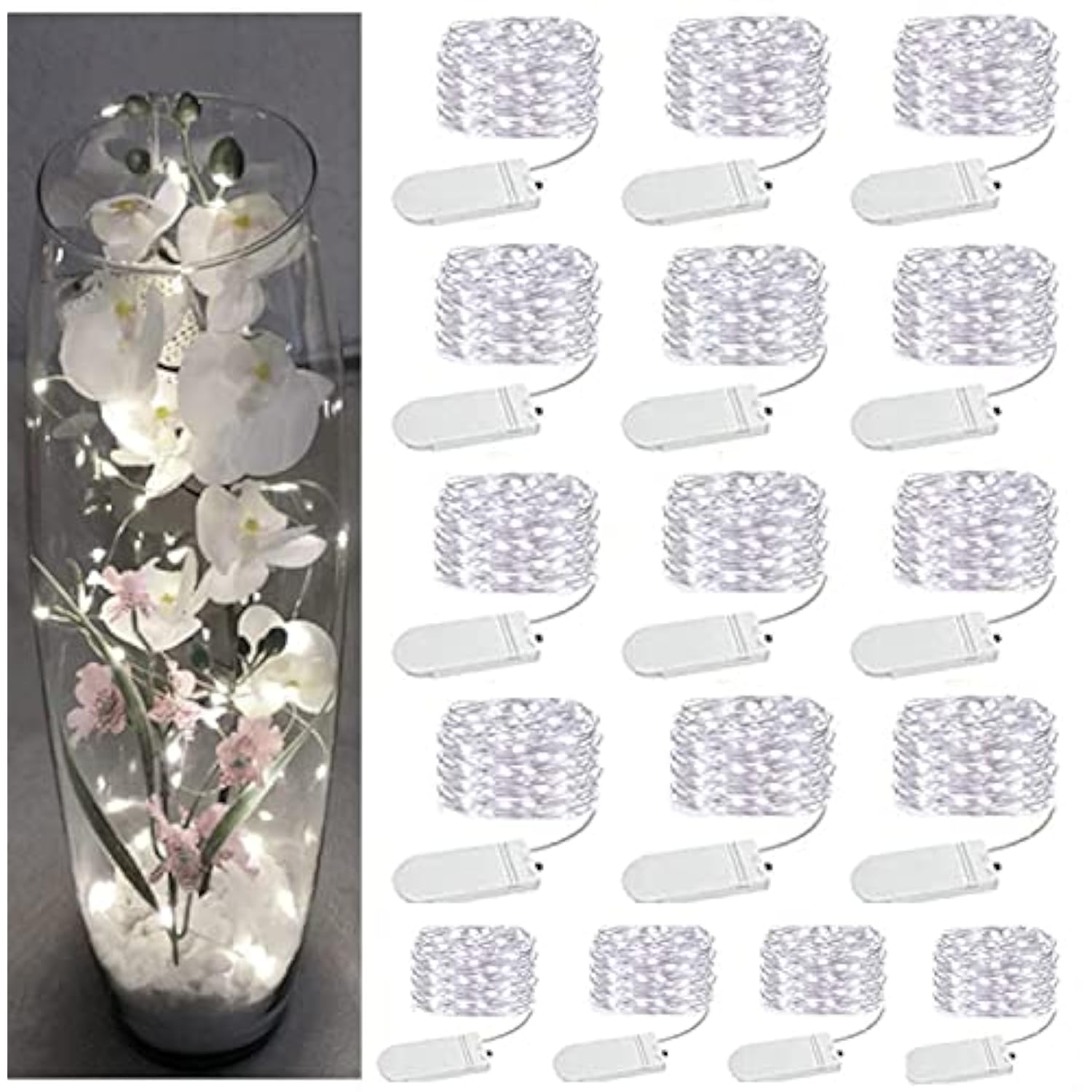 16 Pack Led Fairy Lights Battery Operated - 10Ft 30Led Copper Wire Mason Jar String Lights, Ip65 Waterproof, Bendable Fo